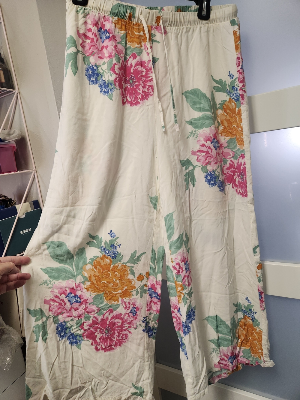 Z Supply Cream Floral Wide-Leg Pants with Pink, Orange & Blue Blooms
